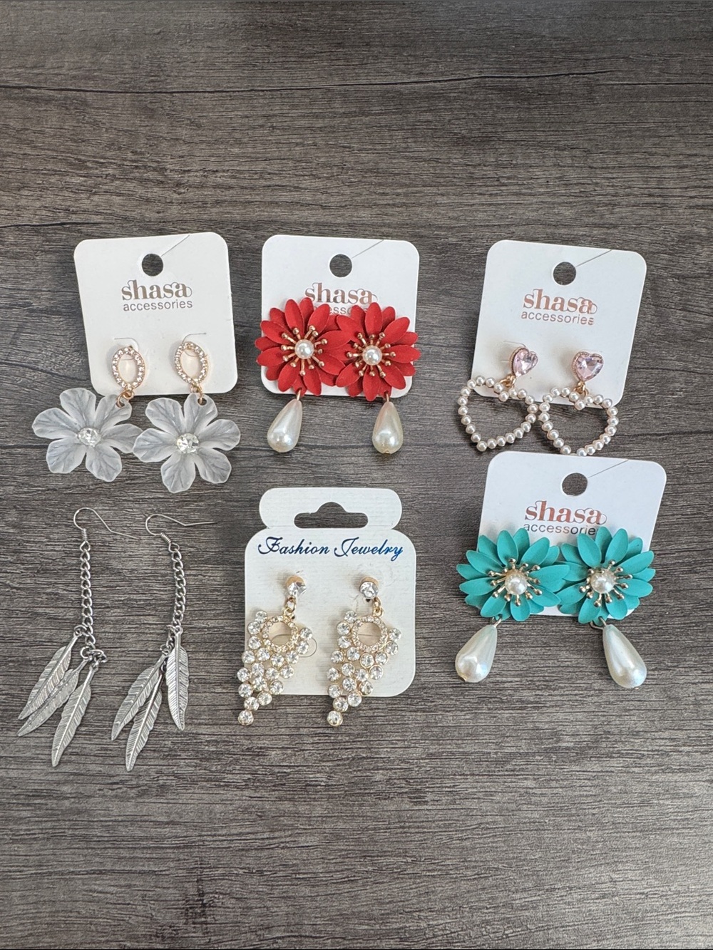 6 pcs Earrings Accessories Turquoise Floral Drop Earrings with Pearl Teardrop